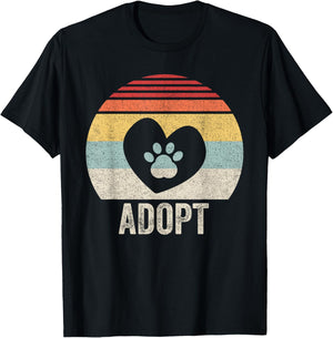 Vintage Retro Adopt Pawprint Dog Cat Pet Shelter Rescue Women Kids T-Shirt - T-Shirt | Black