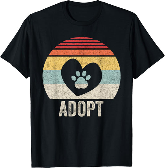 Vintage Retro Adopt Pawprint Dog Cat Pet Shelter Rescue Women Kids T-Shirt - T-Shirt | Black