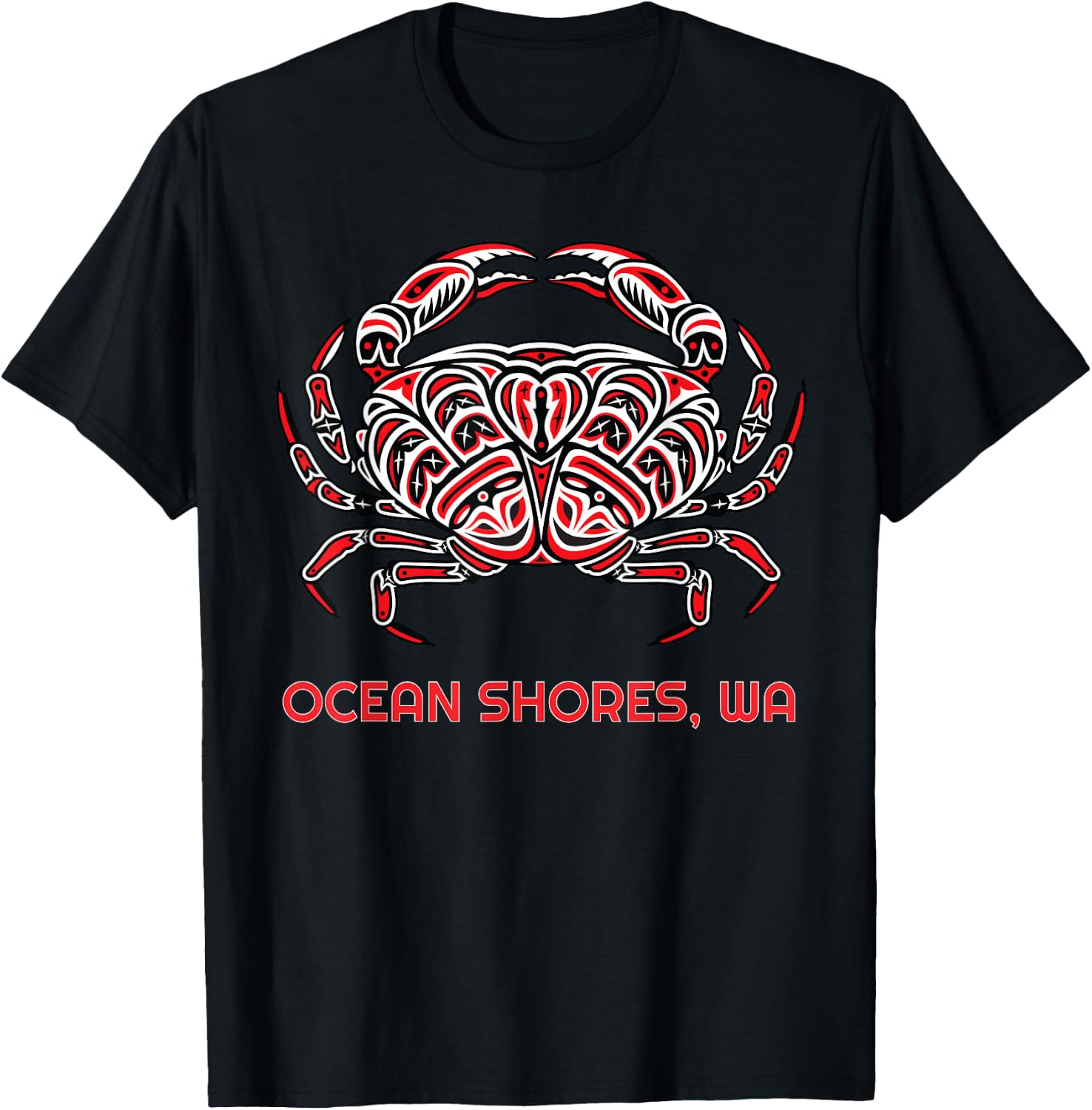 Ocean Shores Washington Dungeness Crab PNW Native American T-Shirt - T-Shirt | Black