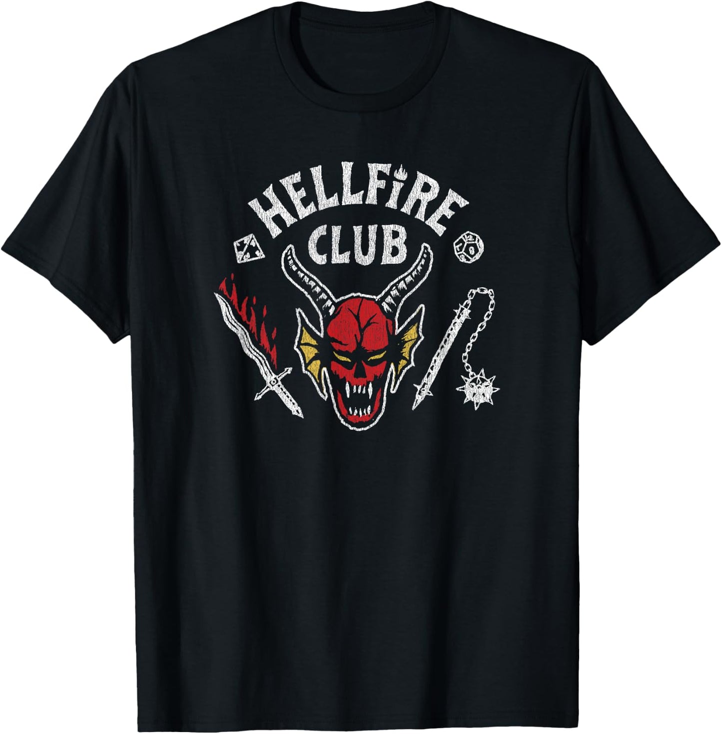 Stranger Things 4 Hellfire Club Skull & Weapons T-Shirt - T-Shirt | Black