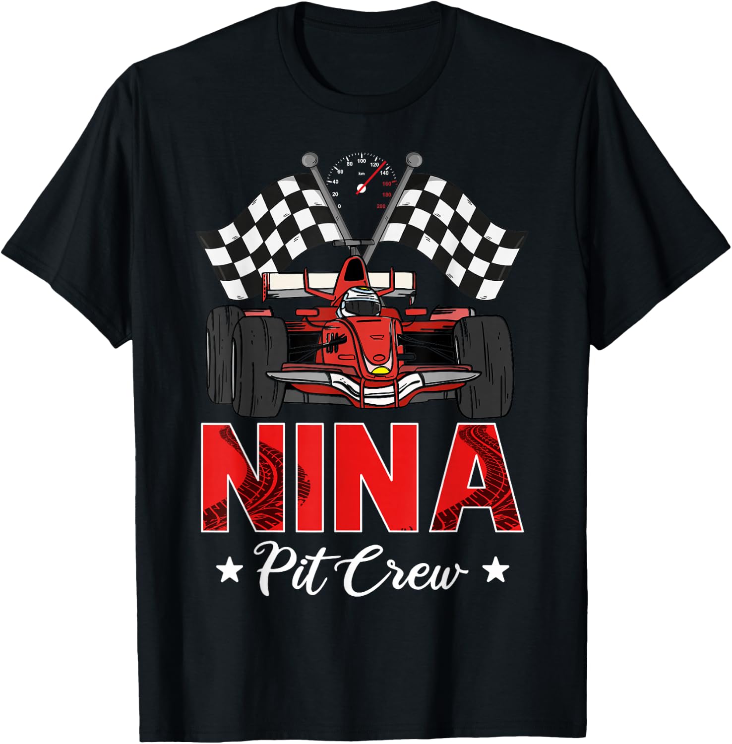 Nina Pit Crew Birthday Party Family Matching Party T-Shirt - T-Shirt | Black