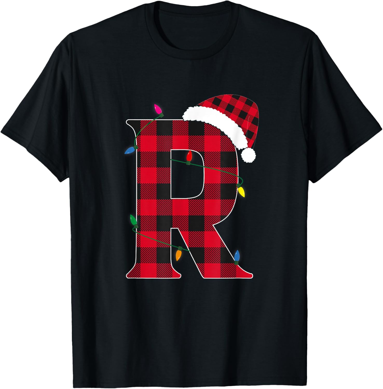 Awesome Letter R Initial Name Buffalo Plaid Christmas T-Shirt - T-Shirt | Black