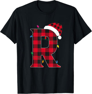 Awesome Letter R Initial Name Buffalo Plaid Christmas T-Shirt - T-Shirt | Black