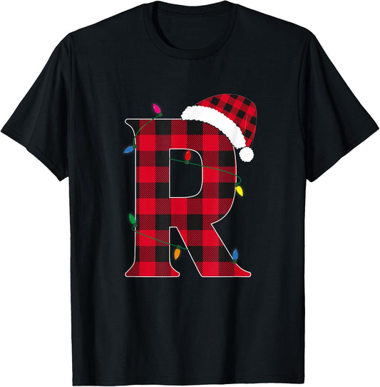 Awesome Letter R Initial Name Buffalo Plaid Christmas T-Shirt - T-Shirt | Black