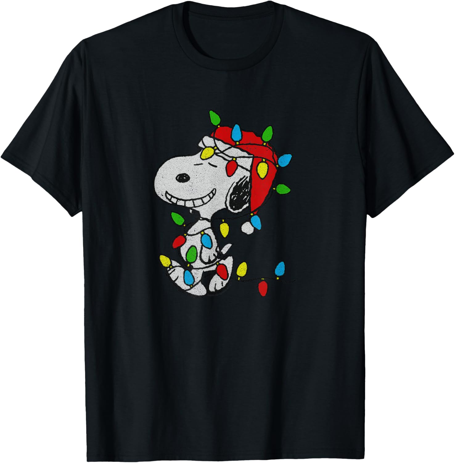 Peanuts - Christmas Snoopy X-Mas Lights T-Shirt - T-Shirt | Black