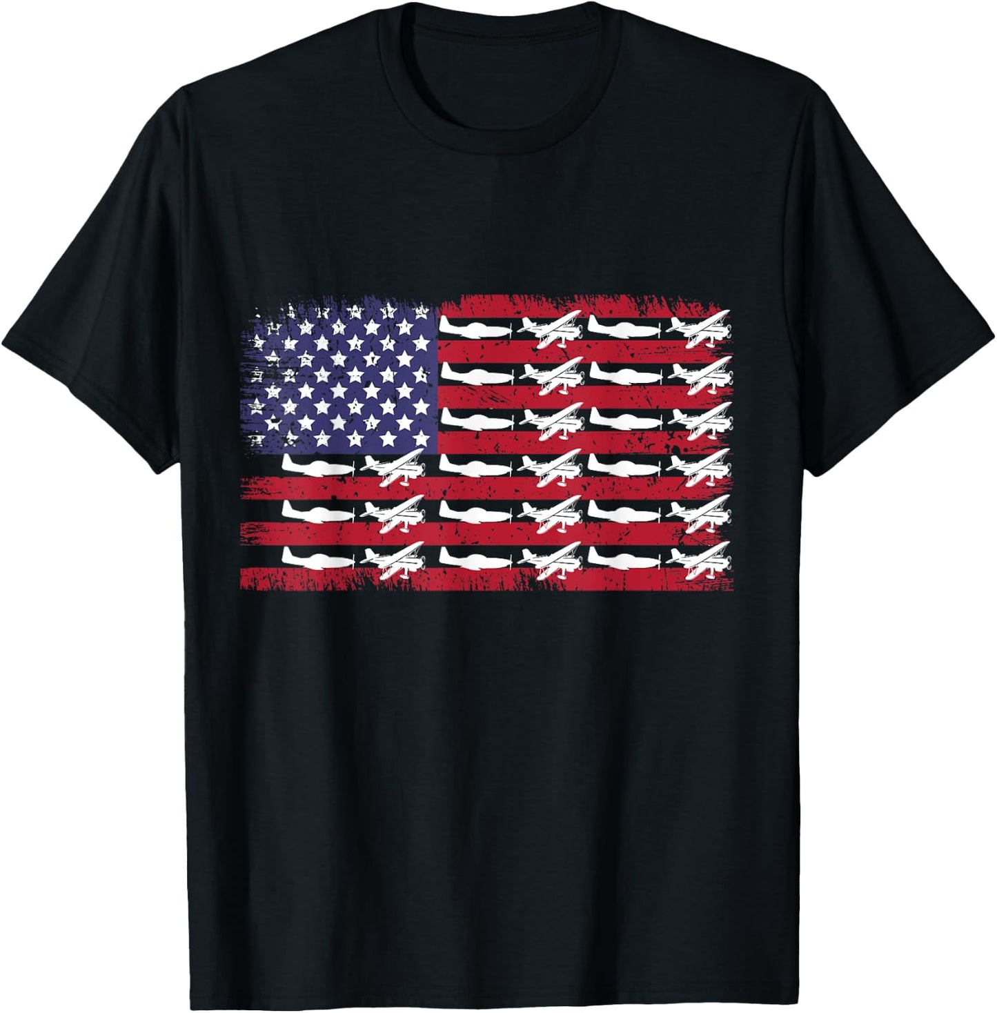 Airplane American USA Flag Aircraft Aviation 4TH of July Men T-Shirt - T-Shirt | Black