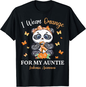 I Wear Orange For My Auntie Leukemia Awareness Panda T-Shirt - T-Shirt | Black