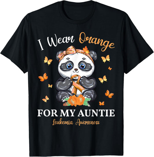 I Wear Orange For My Auntie Leukemia Awareness Panda T-Shirt - T-Shirt | Black