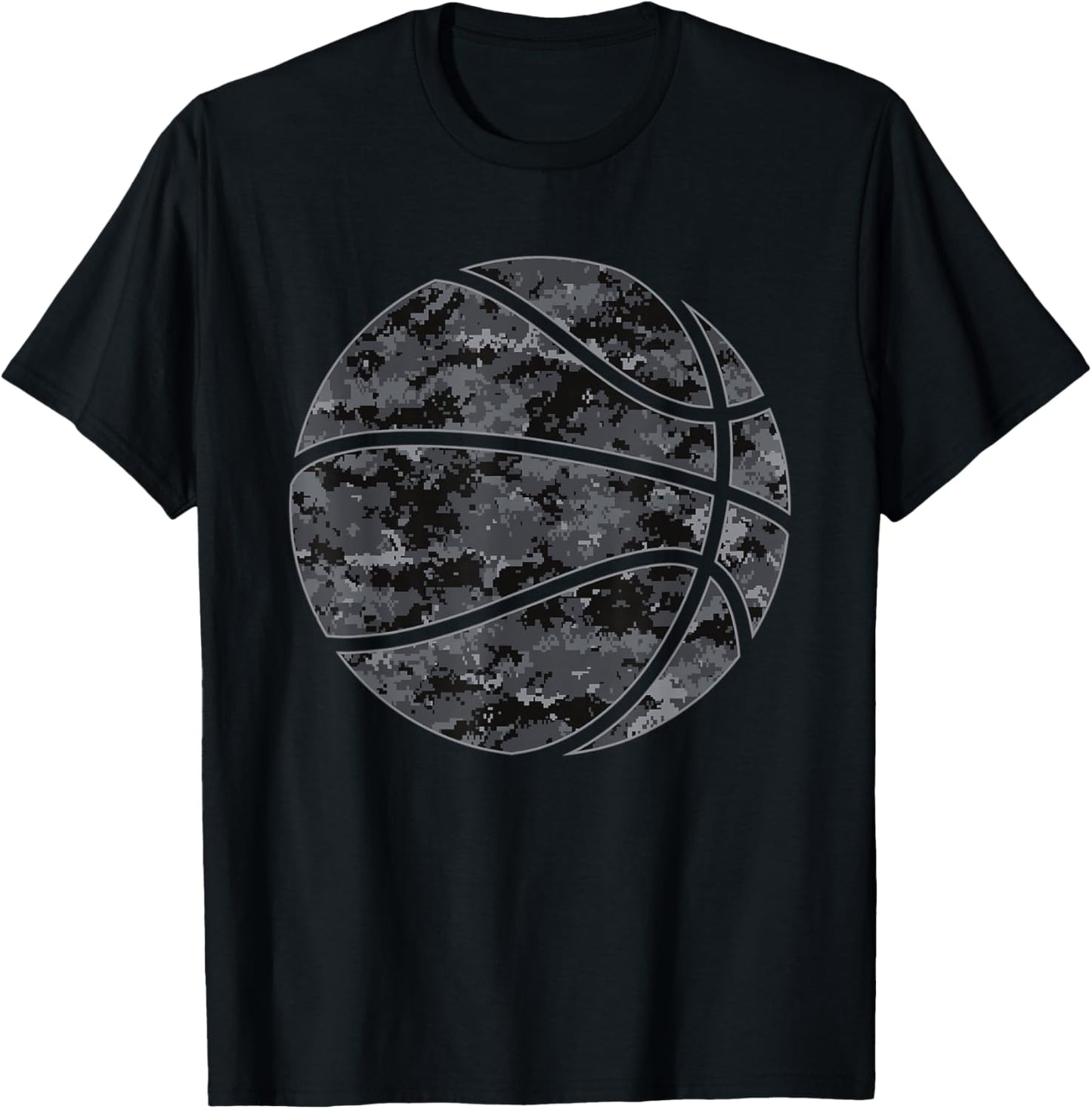 Dark Grey Camo Basketball - Dark Camouflage Basketball T-Shirt - T-Shirt | Black