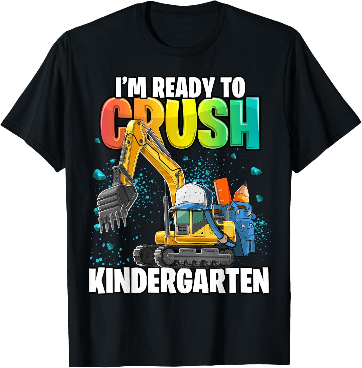 Kindergarten Excavator Construction Back to School Shirt Boy T-Shirt - T-Shirt | Black