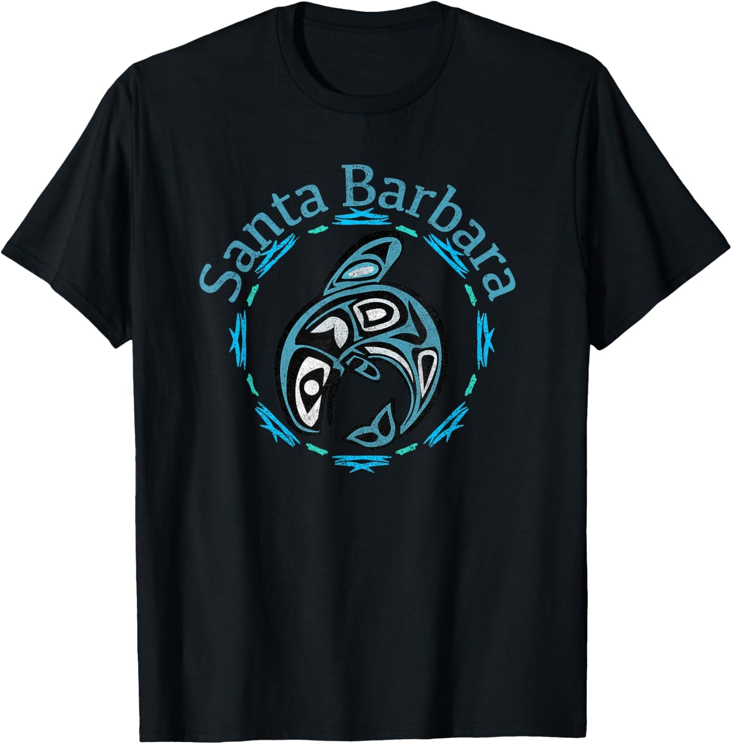 Santa Barbara Vintage Tribal Fish Gift T-Shirt - T-Shirt | Black
