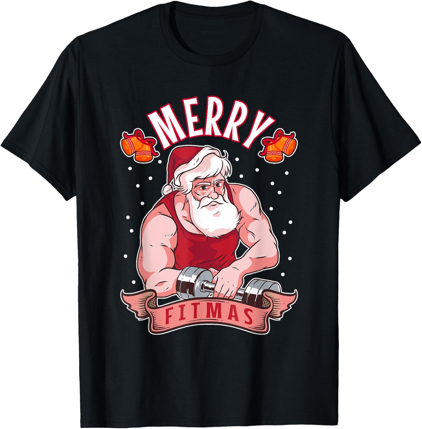 Fitness Christmas exercise fit barbell gym cool Santa Claus T-Shirt - T-Shirt | Black