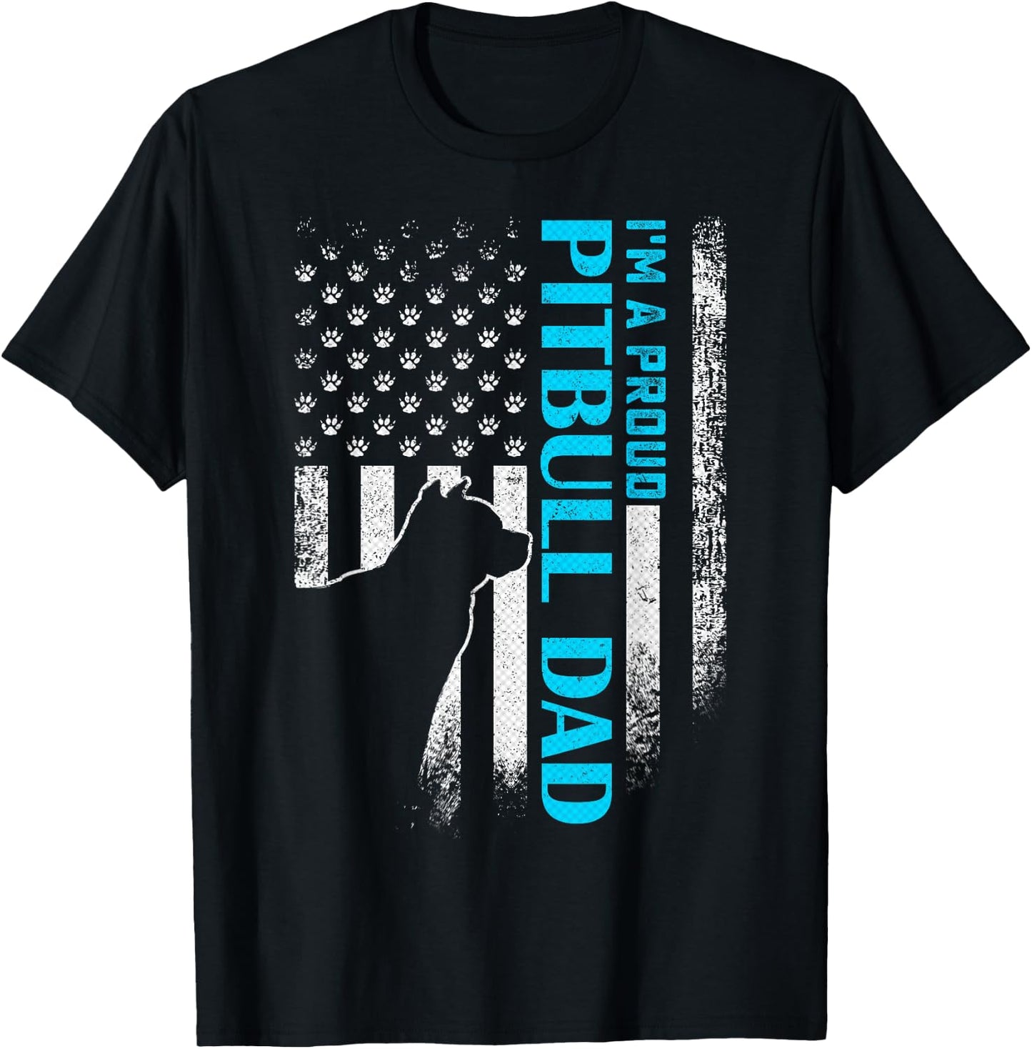 Vintage USA American Flag I'm A Proud Pitbull Dad Pittie Dog T-Shirt - T-Shirt | Black