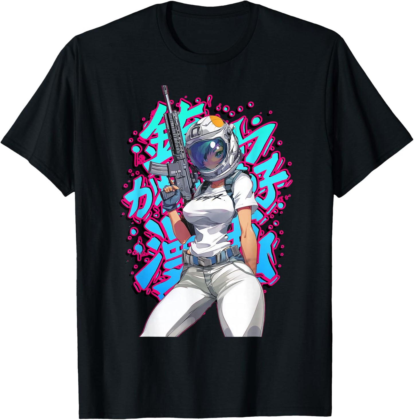 Anime Waifu Astronaut Manga Graffiti Graphic T-Shirt - T-Shirt | Black