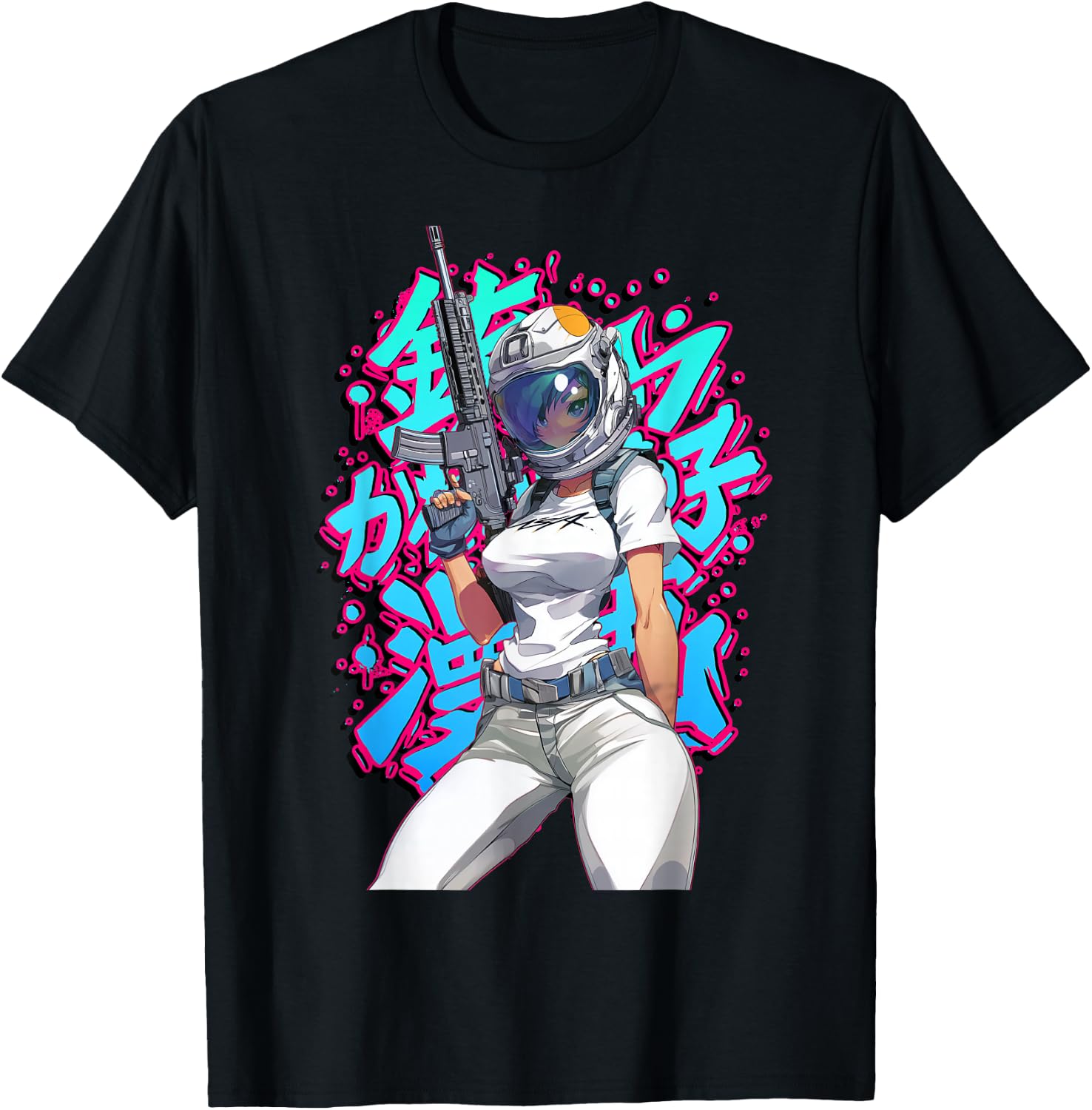Anime Waifu Astronaut Manga Graffiti Graphic T-Shirt - T-Shirt | Black