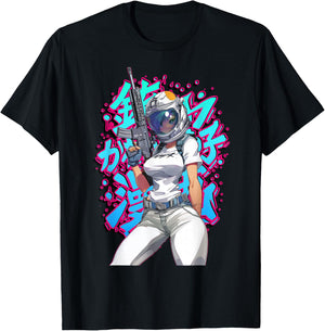 Anime Waifu Astronaut Manga Graffiti Graphic T-Shirt - T-Shirt | Black