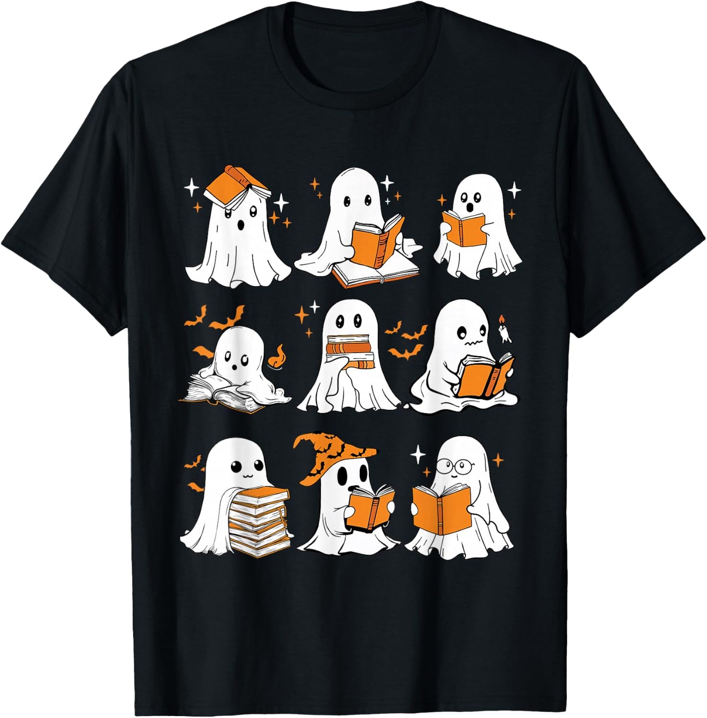 Ghosts Reading Books Lovers Club Booooks Halloween Reading T-Shirt - T-Shirt | Black
