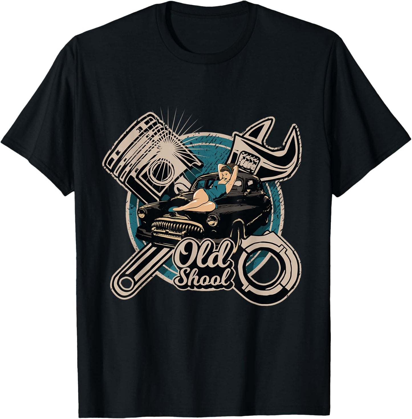 Rock n Roll Rockabilly Old School Car Auto Truck Mechanic T-Shirt - T-Shirt | Black