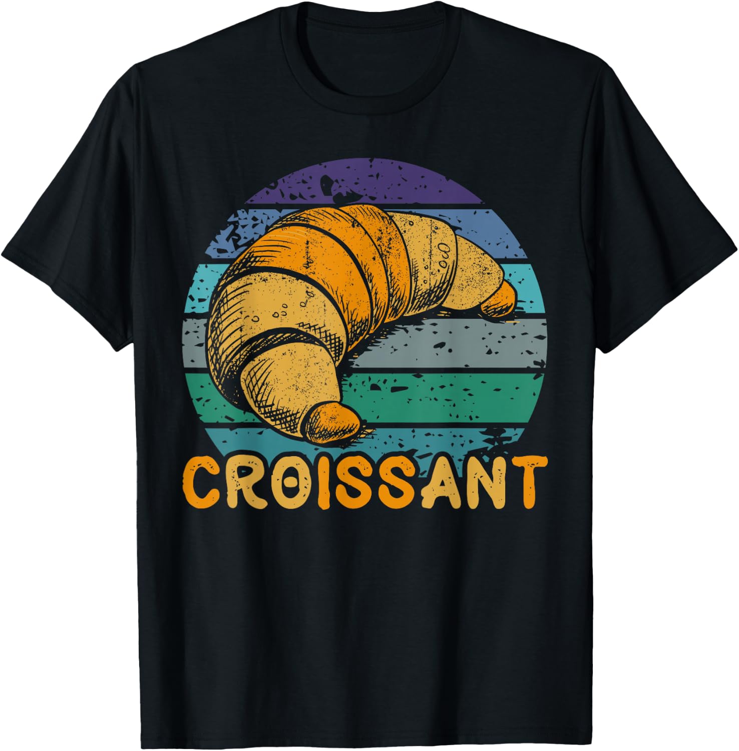Vintage Retro Croissant Funny Pastry Chef Gifts T-Shirt - T-Shirt | Black