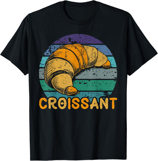 Vintage Retro Croissant Funny Pastry Chef Gifts T-Shirt - T-Shirt | Black