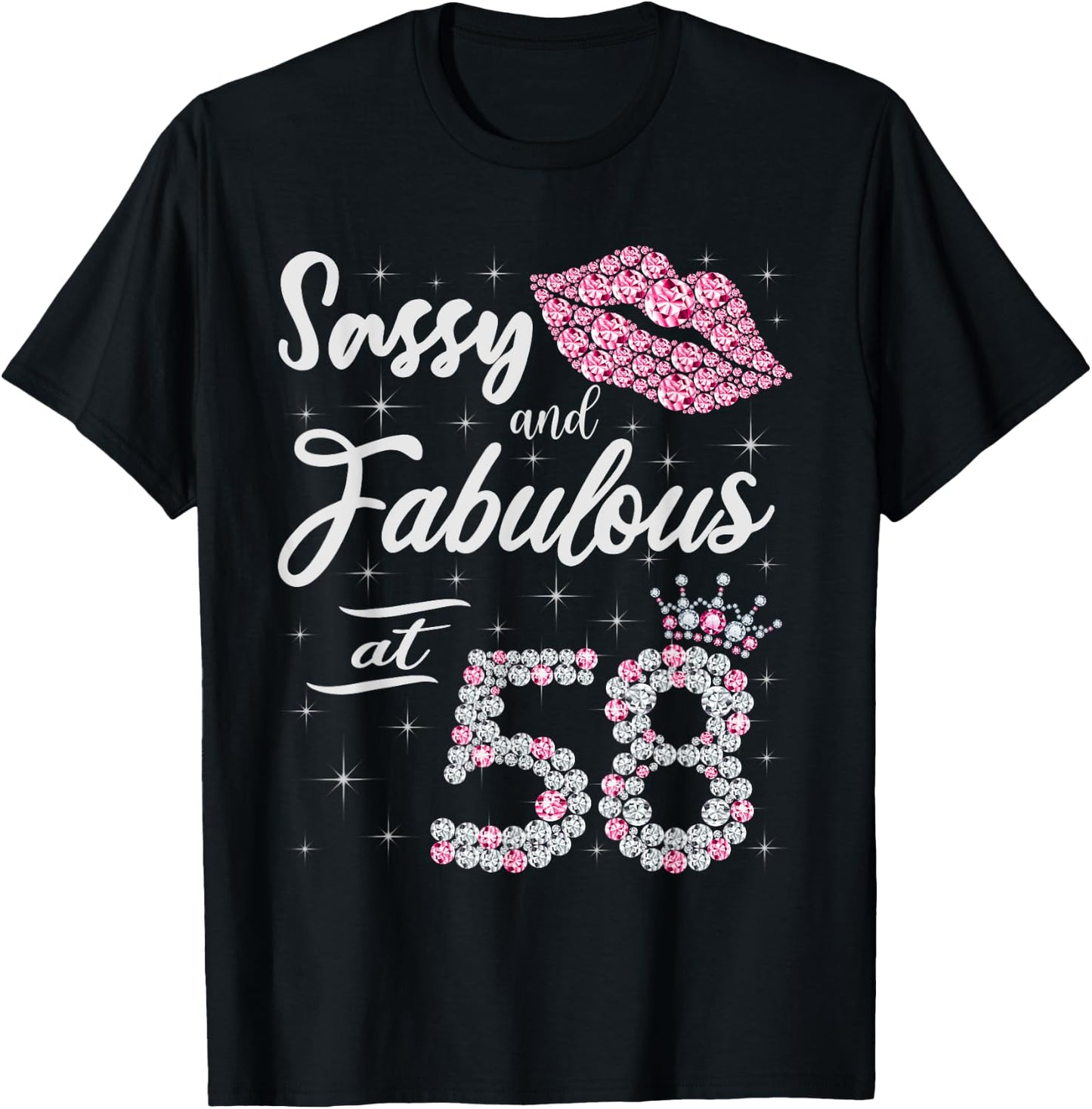 Sassy And Fabulous At 58 58Th Crown Lips Birthday Women Gift T-Shirt - T-Shirt | Black