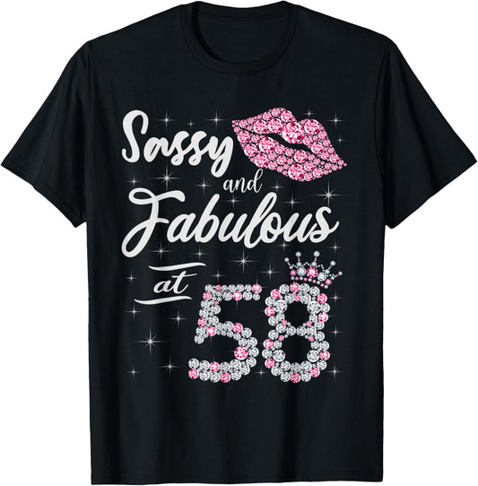 Sassy And Fabulous At 58 58Th Crown Lips Birthday Women Gift T-Shirt - T-Shirt | Black