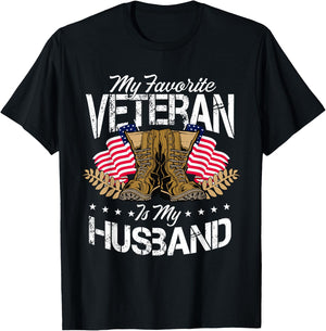 My Favorite Veteran is My Husband T-Shirt - T-Shirt | Black