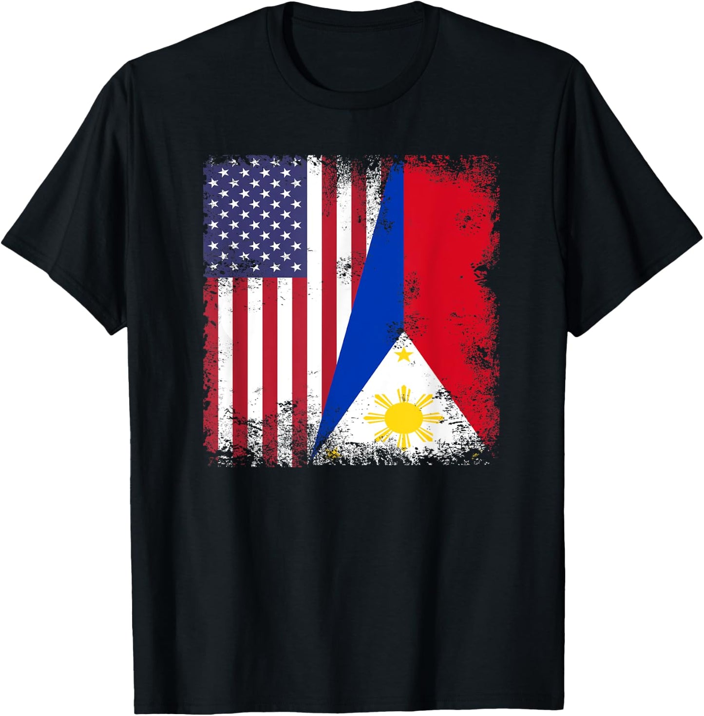 Half Filipino Flag | Vintage Philippines USA Gift T-Shirt - T-Shirt | Black