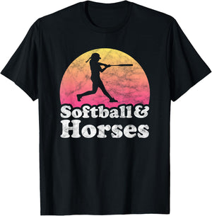 Softball and Horses Women or Girls Horse T-Shirt - T-Shirt | Black