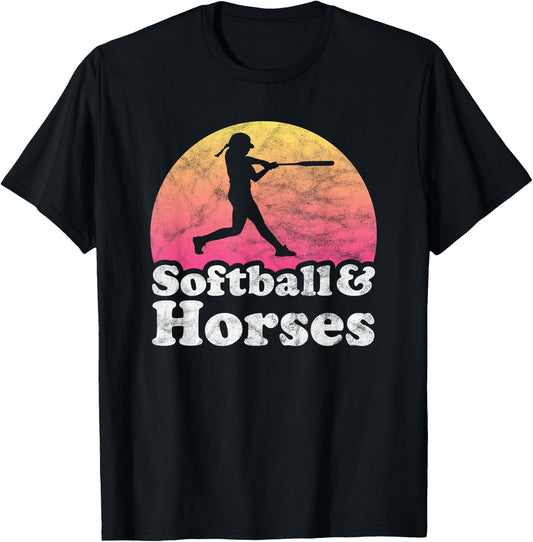 Softball and Horses Women or Girls Horse T-Shirt - T-Shirt | Black