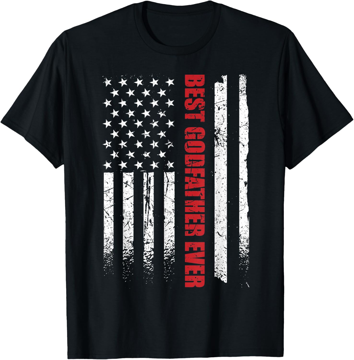 Best Godfather Ever American Flag Godfather USA Flag T-Shirt - T-Shirt | Black