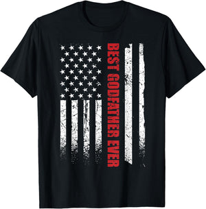 Best Godfather Ever American Flag Godfather USA Flag T-Shirt - T-Shirt | Black