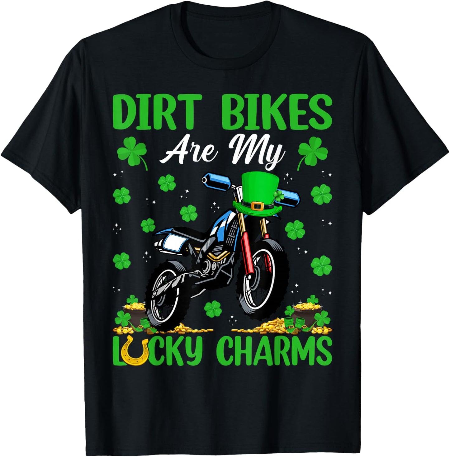 Dirt Bikes Are My Lucky Charms Dirt Bike St. Patrick's Day T-Shirt - T-Shirt | Black