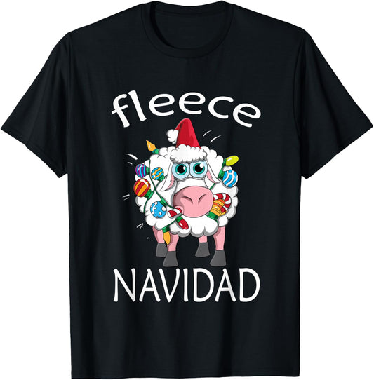 Fleece Navidad Sheep Christmas Feliz Navidad Winter T-Shirt - T-Shirt | Black