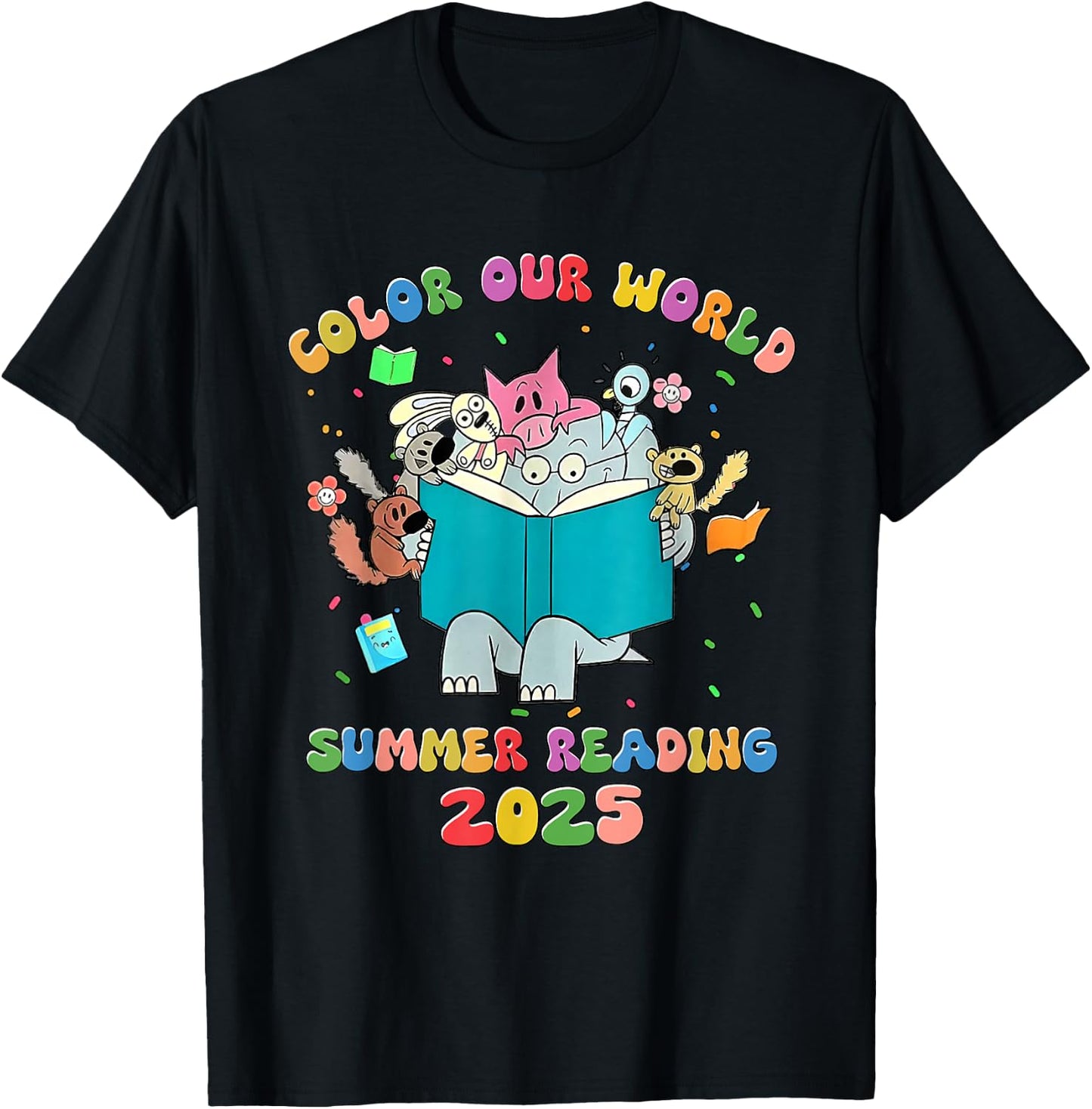 Color Our World Summer Reading 2025 Librarian Book Animals T-Shirt - T-Shirt | Black