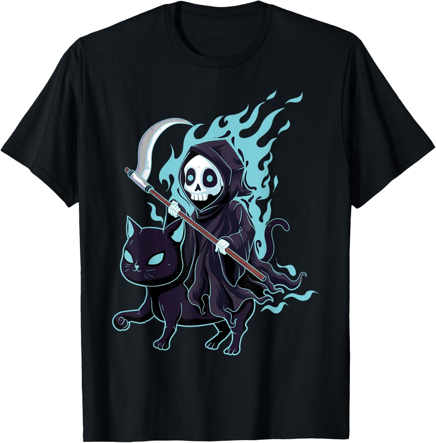 Grim Reaper Black Cat Demonic Evil Devil Occult Satanic T-Shirt - T-Shirt | Black
