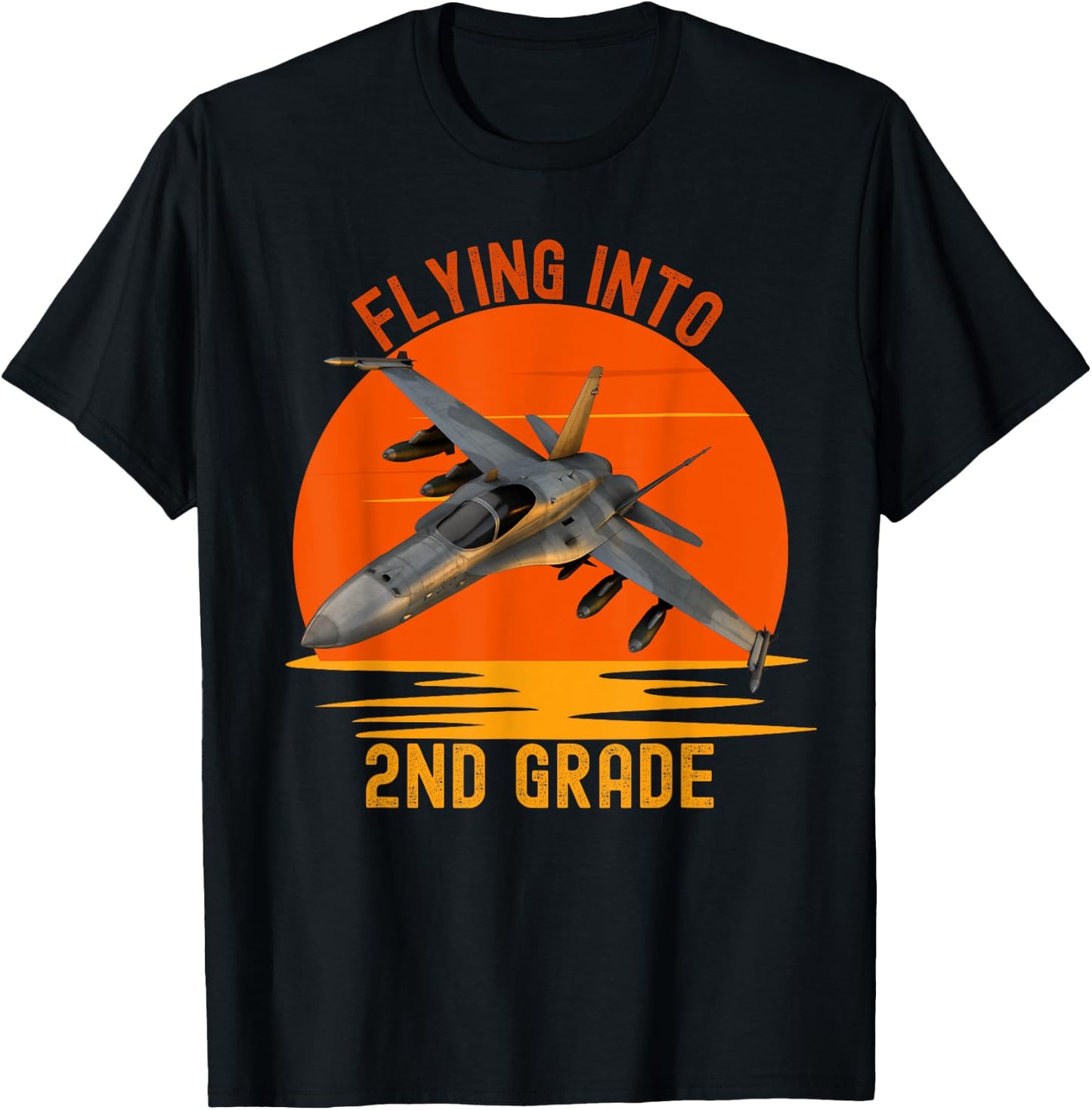 Flying Into 2nd Grade Back To School Jet Fighter Graphic T-Shirt - T-Shirt | Black