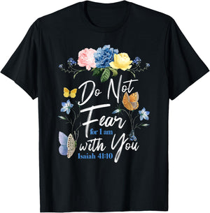 Christian Bible Verse Butterfly Rose Flower Isaiah 41:10 T-Shirt - T-Shirt | Black