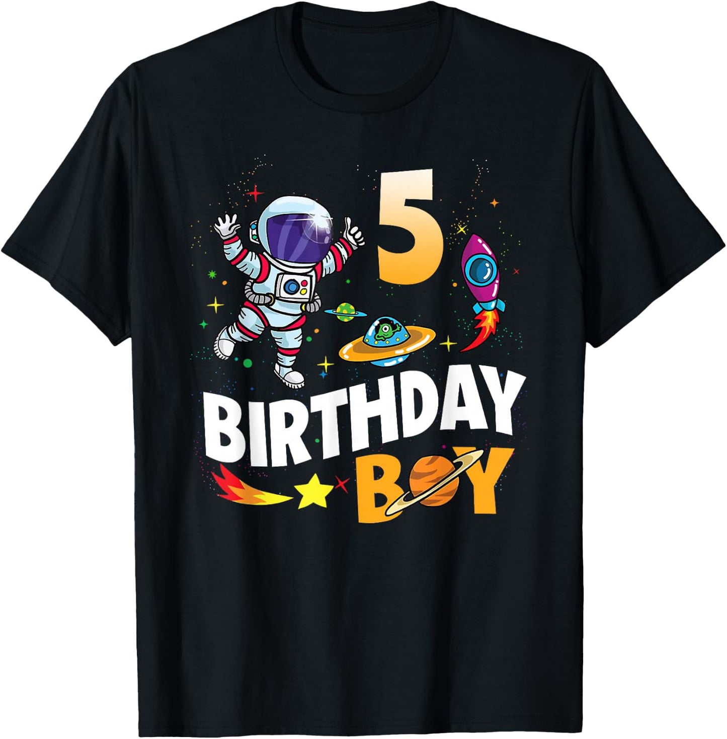 5 Year Old Boy Astronaut 5th Birthday Boy T-Shirt - T-Shirt | Black