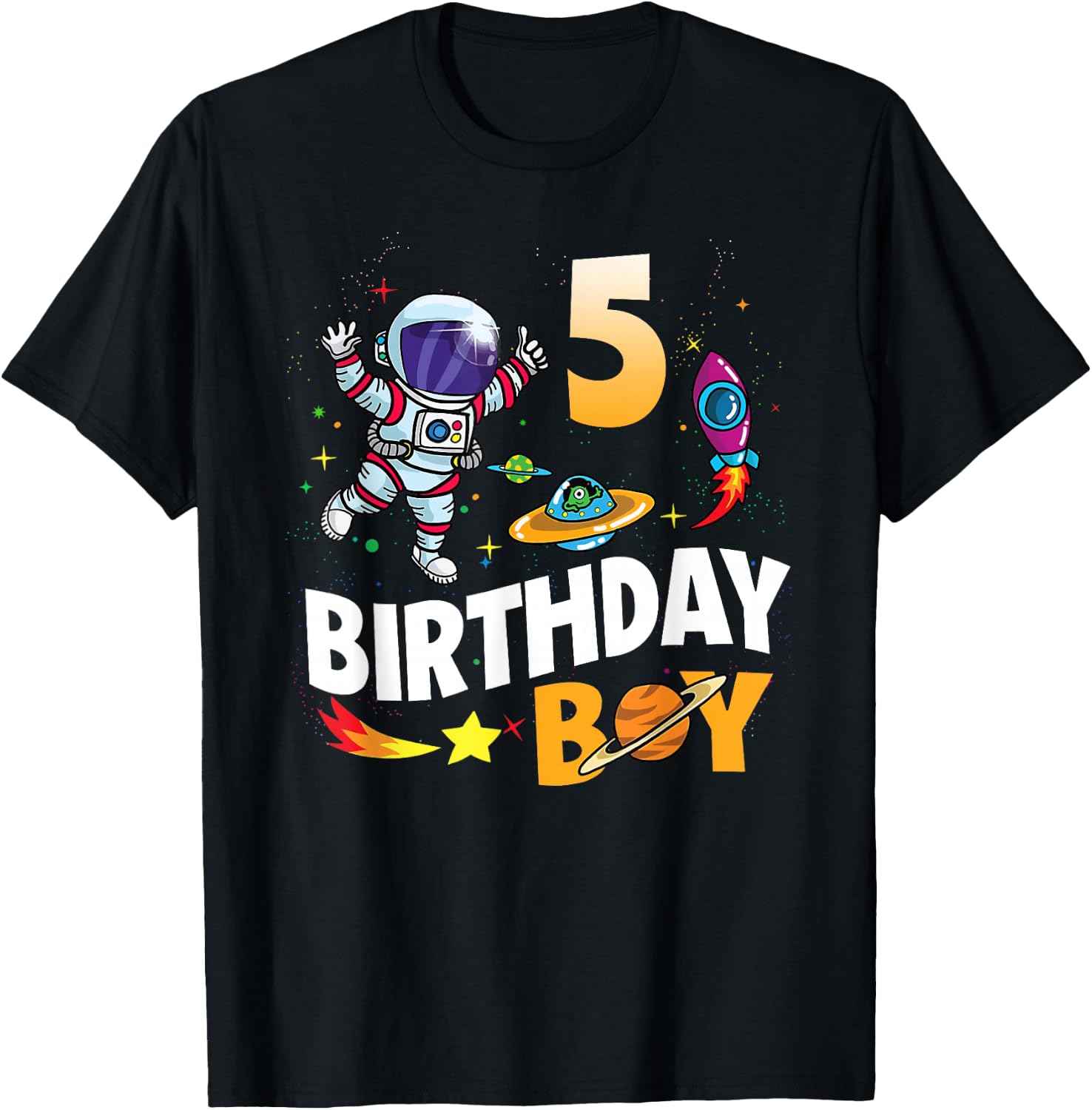 5 Year Old Boy Astronaut 5th Birthday Boy T-Shirt - T-Shirt | Black