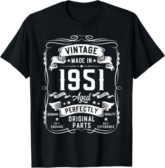 Vintage 1951 74yr 74th Birthday Gifts 74 Years Old T-Shirt - T-Shirt | Black