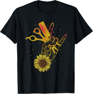 Hairstylist Sunflower Design Hippie Hair Salon T-Shirt - T-Shirt | Black
