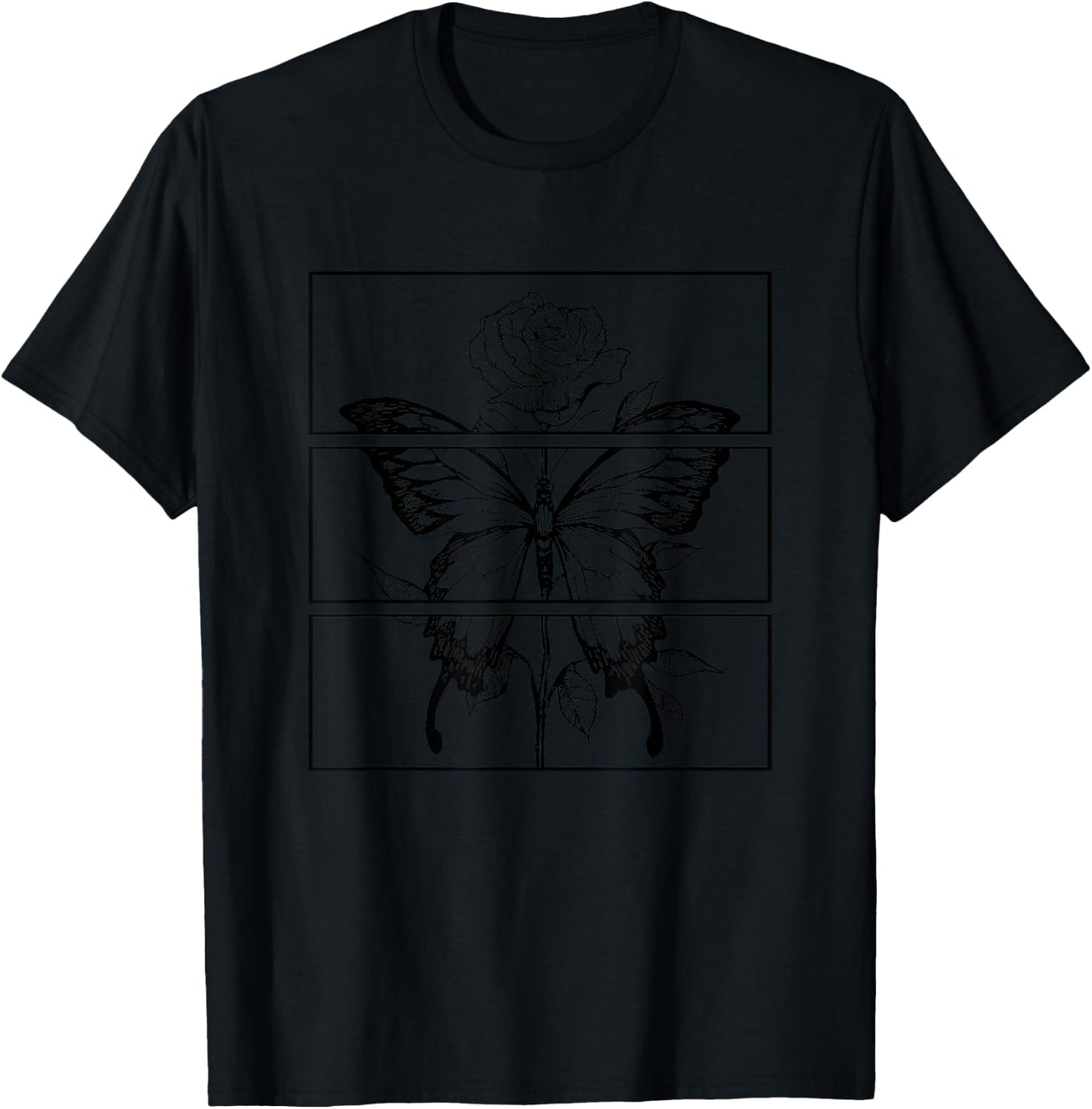 Butterfly Roses Aesthetic Clothing Soft Grunge Gothic Girl T-Shirt - T-Shirt | Black