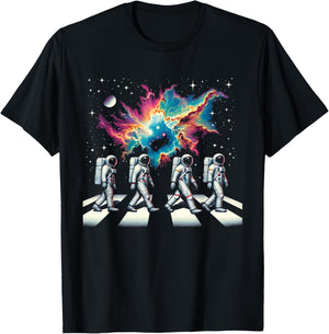 Walking Astronauts In Space Funny Galaxy Crosswalk Colorful T-Shirt - T-Shirt | Black
