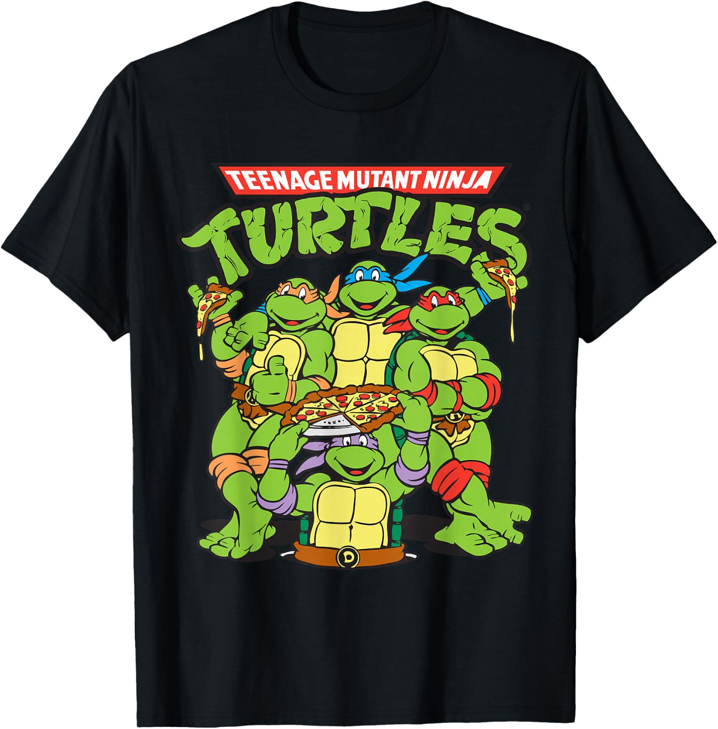 Retro TMNT Group with Pizza T-Shirt - T-Shirt | Black