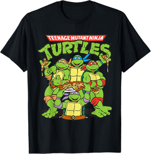 Retro TMNT Group with Pizza T-Shirt - T-Shirt | Black