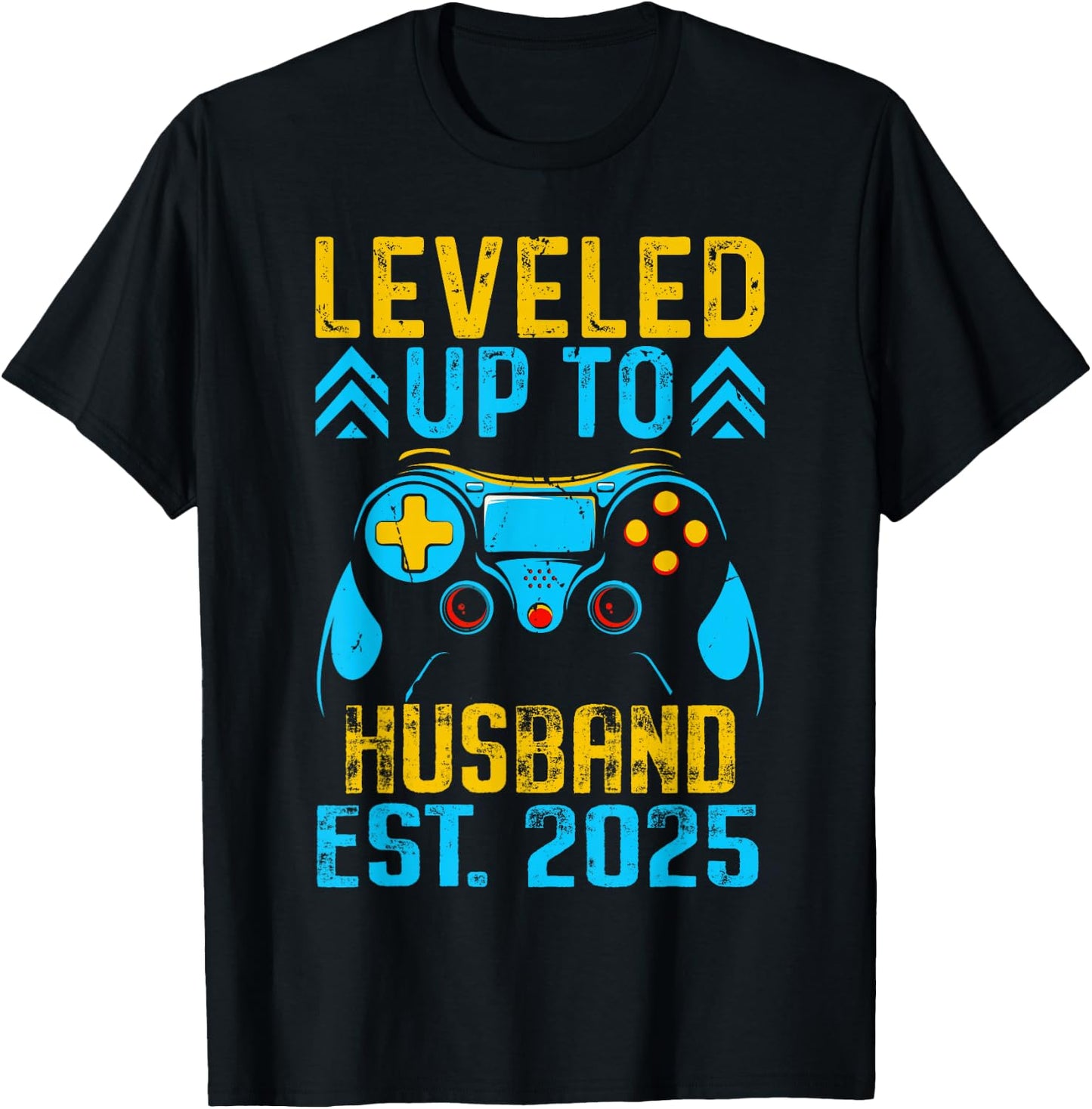 I Leveled Up To Husband Est 2025 Just Married Bachelor Party T-Shirt - T-Shirt | Black