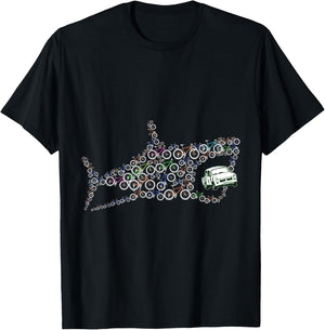 Retro Fish Bicycle Shark Eats Car Art Bicycle Lover Cyclists T-Shirt - T-Shirt | Black