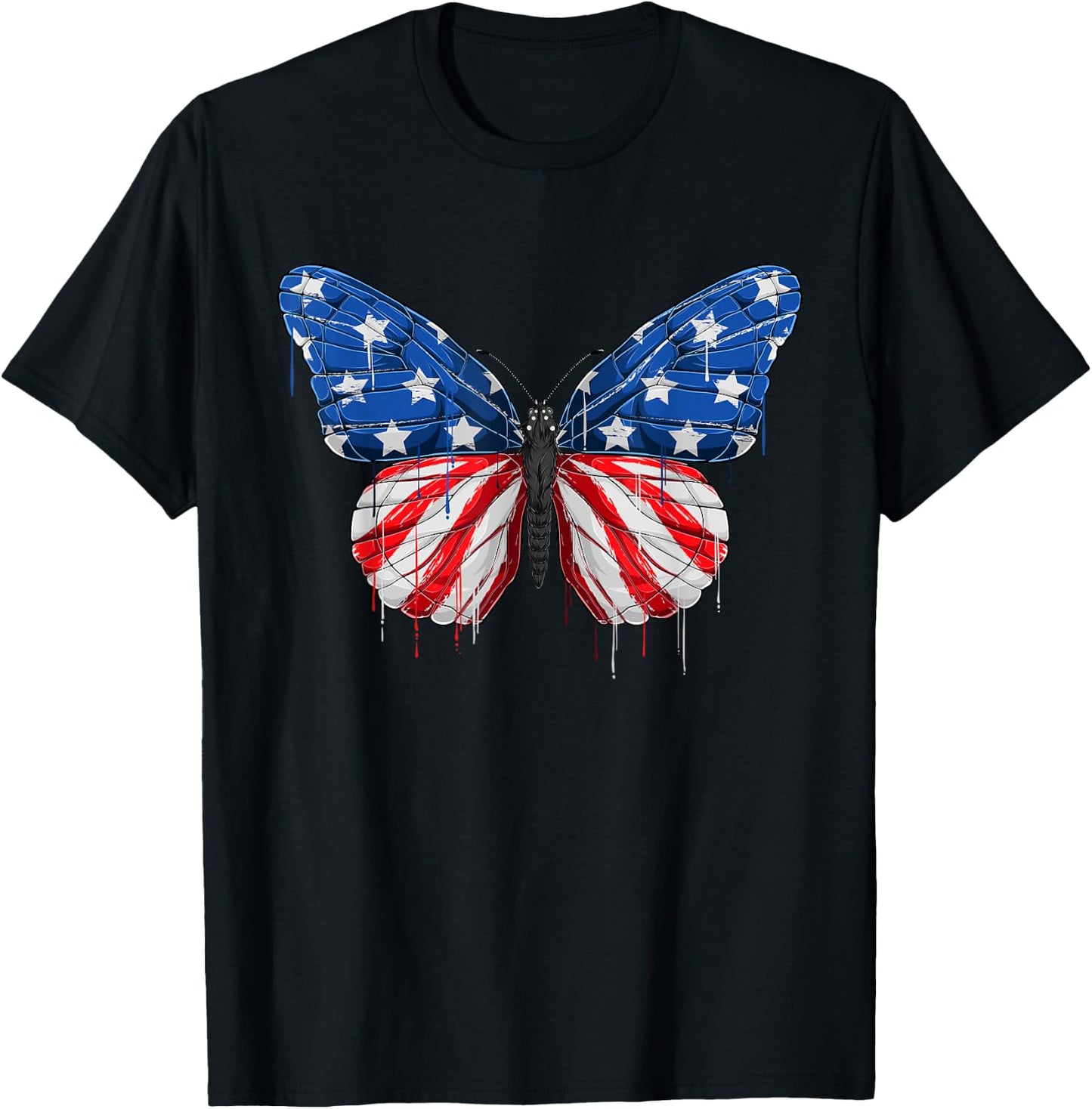 Butterfly USA Flag 4th of July Girl US T-Shirt - T-Shirt | Black