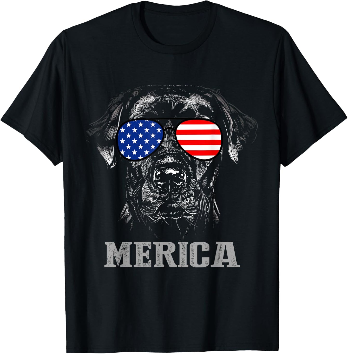 Labrador Retriever Patriotic Dog Merica 4th of July USA Flag T-Shirt - T-Shirt | Black